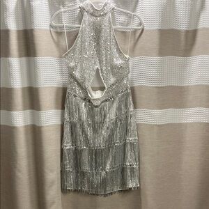 SHEIN Silver Sequin Backless Dress